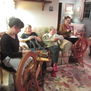 A few of the seaside cottage gals knitting & spinning